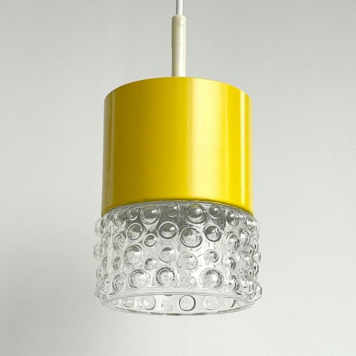Staff Leuchte vintage design LAMP geel metaal bubbelglas MCM, Huis en Inrichting, Lampen | Hanglampen, Gebruikt, Minder dan 50 cm