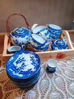 Vintage Blauw Wit Servies - Compleet! 14 kopjes en schotels, Ophalen of Verzenden