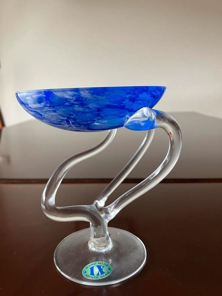 Handgemaakte Glazen Schaal op Voetstuk - Kobaltblauw Glas Ar, Antiek en Kunst, Antiek | Glas en Kristal, Ophalen