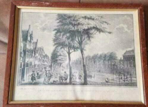 Prent gezicht van de Borstelbrug naar de Hoogstraat Leiden, Antiek en Kunst, Kunst | Litho's en Zeefdrukken, Ophalen
