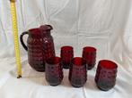 Vintage Rode Glazen Kan met 5 Glazen, Ophalen
