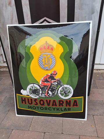 Emaille Husqvarna motor reclame bord mooie reproductie, Top. beschikbaar voor biedingen