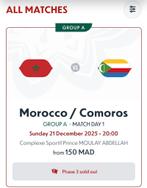 3x Africa cup ticket gezocht Marokko vs Comoros, Tickets en Kaartjes, Drie personen of meer, December