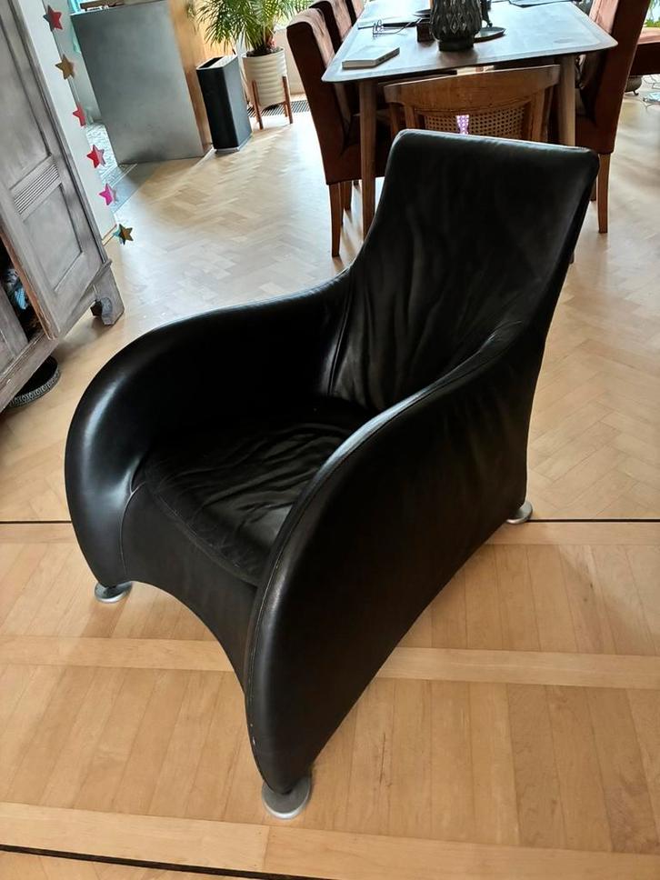 Fauteuil Loge Montis (G. vd Berg) zwart leer, lounge stoel, Huis en Inrichting, Fauteuils, Gebruikt, Leer, 50 tot 75 cm, 75 tot 100 cm