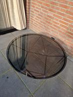 Glazen salontafel met metalen frame, Huis en Inrichting, Tafels | Salontafels, Ophalen, Gebruikt, 50 tot 100 cm, Rond