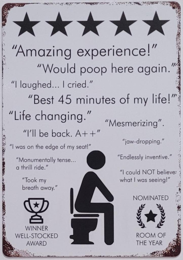 Toilet reviews WC ervaringen reclamebord van metaal wandbord, Huis en Inrichting, Woonaccessoires | Tekstborden en Spreuken, Nieuw