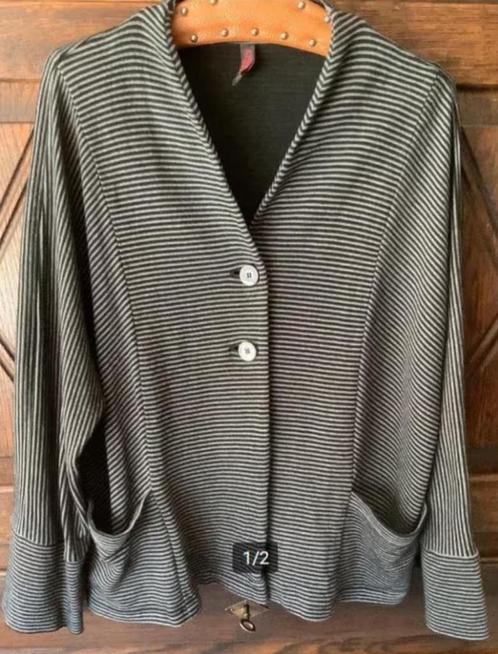 Zwart-grijs gestreept jasje, vestje, vest; KRINÈS; oto 61 cm, Kleding | Dames, Grote Maten, Zo goed als nieuw, Trui of Vest, Grijs