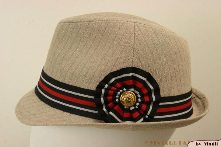 nieuwe hoed Trilby Hawkins beige krijtstreep linnen 57, Kleding | Dames, Carnavalskleding en Feestkleding, Nieuw, Accessoires