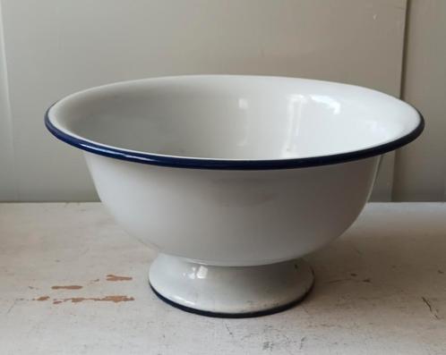 Vintage Emaille Kom op Voet - Blauwe Rand, Antiek en Kunst, Antiek | Emaille, Ophalen of Verzenden