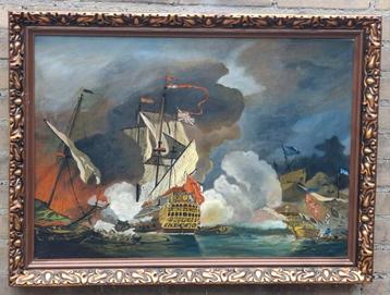 E.A. Visser, Maritiem gevecht.  Ca 1875/1900. 79/59 cm. beschikbaar voor biedingen