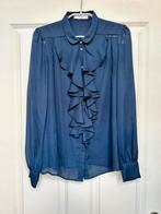 Mango Blouse Maat S Donkerblauw Ruches Doorschijnend, Kleding | Dames, Blouses en Tunieken, Blauw, Mango, Zo goed als nieuw, Maat 36 (S)