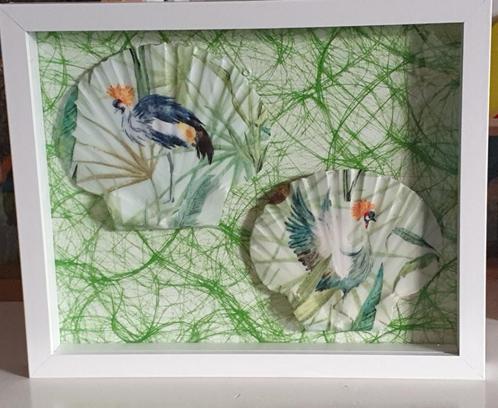 kraanvogels op sint Jacobsschelpen in lijst, Huis en Inrichting, Woonaccessoires | Overige, Nieuw, Ophalen of Verzenden