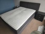 Tweepersoons Boxspring met Hoofdbord, Ophalen, Gebruikt, Bruin, Tweepersoons