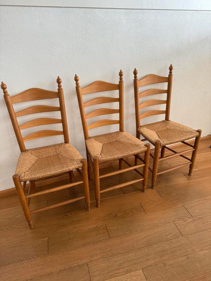 3 Houten Rieten Stoelen - Perfecte Staat!, Huis en Inrichting, Stoelen, Zo goed als nieuw, Drie, Hout, Bruin, Ophalen