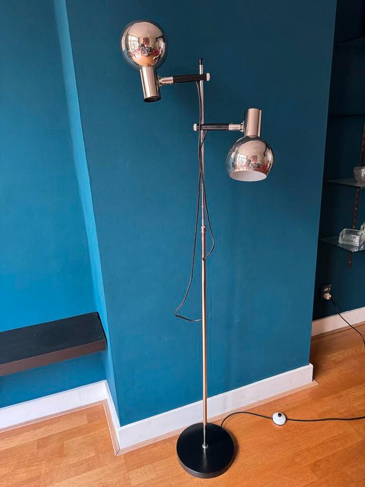 Vintage Chroom Vloerlamp met Bollampen - Jaren 60/70, Huis en Inrichting, Lampen | Vloerlampen, Gebruikt, 150 tot 200 cm, Metaal