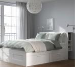 Bedframe Brimnes met bedeinde, Ophalen, Gebruikt, Wit, Tweepersoons