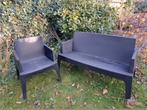Zwart kunststof bankje en stoel, Tuin en Terras, Tuinbanken, Ophalen, Kunststof
