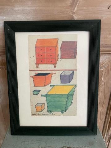 Ingelijste prent van Henry L. Lapp. Houten meubels. beschikbaar voor biedingen