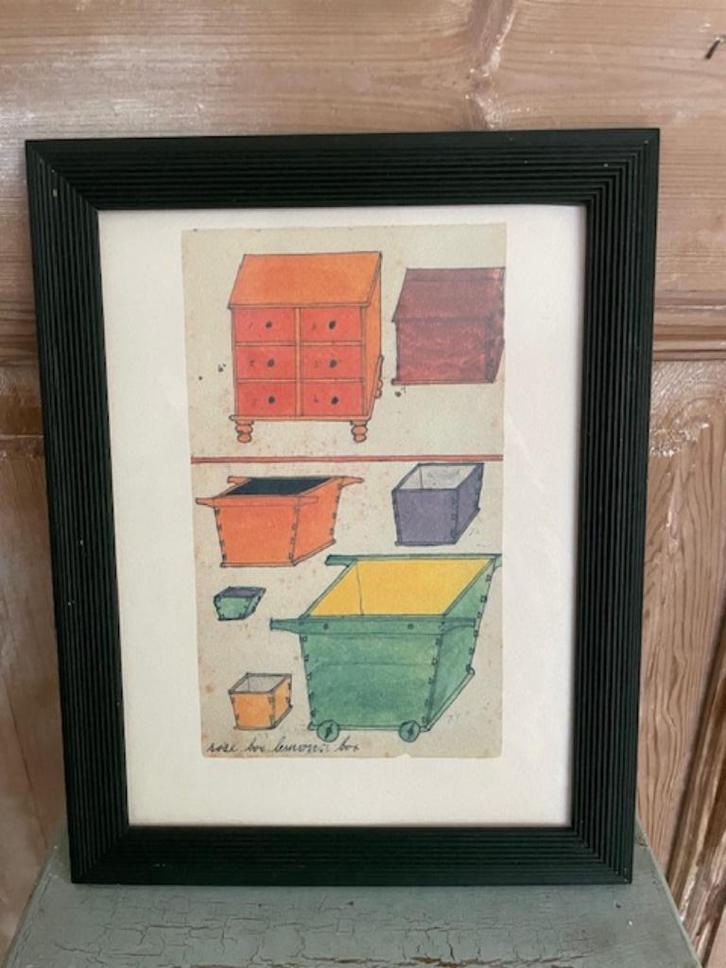 Ingelijste prent van Henry L. Lapp. Houten meubels., Antiek en Kunst, Kunst | Overige Kunst, Ophalen