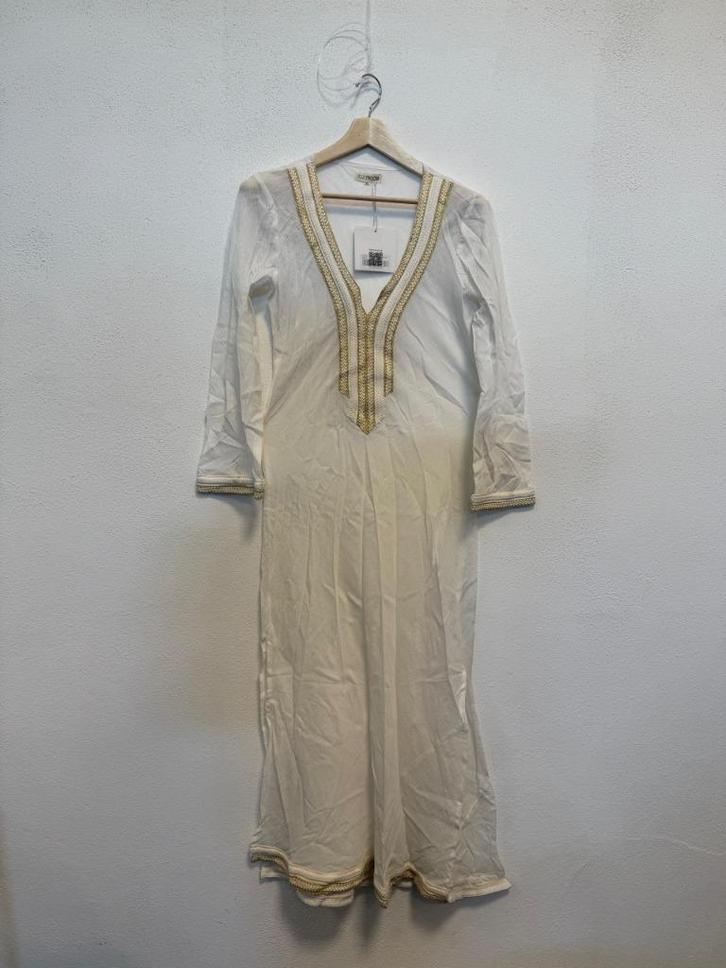 Witte Katoenen Maxi Jurk met Gouden Details (Maat M/L), Kleding | Dames, Jurken, Nieuw, Maat 38/40 (M), Wit, Onder de knie, Ophalen of Verzenden