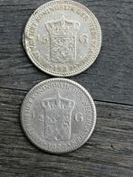 2 zilveren munten have gulden Wilhelmina jaren 1920s, Antiek en Kunst, Ophalen of Verzenden, Zilver