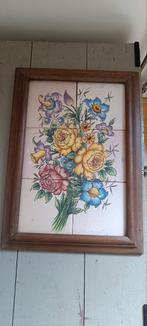 Polychroom tegeltableau bloemen in houten lijst, Ophalen
