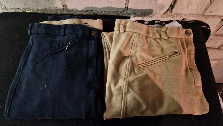 Beige en donkerblauwe rijbroek, Dieren en Toebehoren, Paardrijkleding, Gebruikt, Dames, Onderkleding, Recreatie, Ophalen of Verzenden