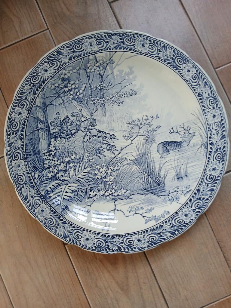 Delfts blauw wandbord met jachttafereel, Ophalen