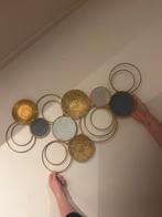 Moderne wanddecoratie met gouden cirkels, Ophalen, Zo goed als nieuw