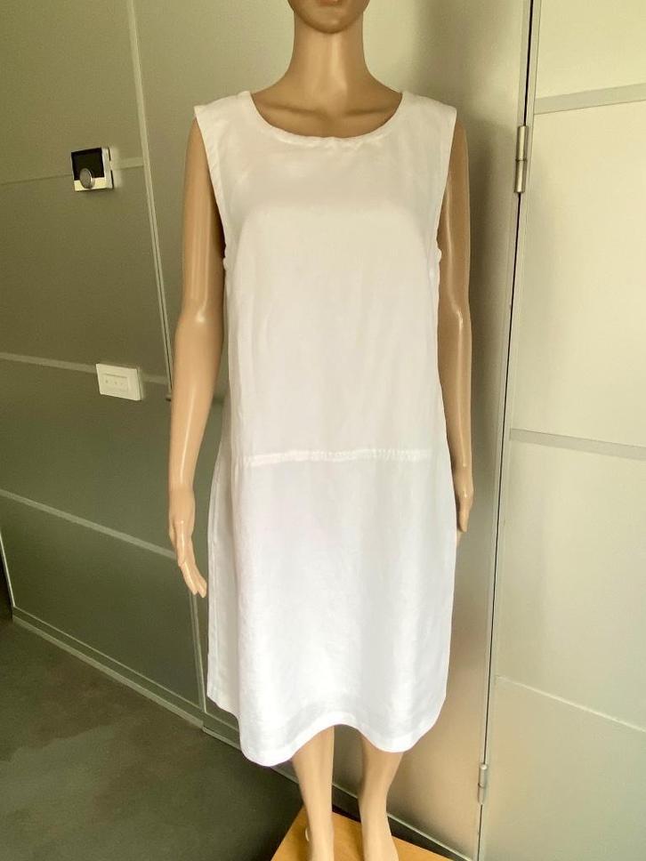 J402 Opus: maat 42=L linnen+katoen jurkje jurk wit, Kleding | Dames, Jurken, Zo goed als nieuw, Maat 42/44 (L), Wit, Knielengte