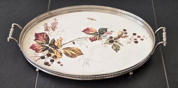 Mooi antiek ovaal dienblad van porselein beschikbaar voor biedingen