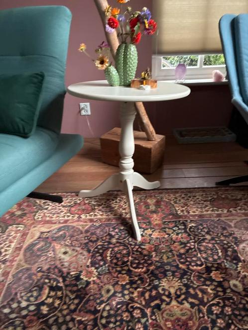 Witte Houten Bijzettafel, Huis en Inrichting, Tafels | Bijzettafels, Zo goed als nieuw, Rond, 45 tot 60 cm, Minder dan 55 cm, Hout