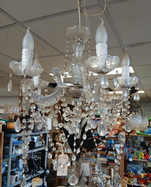 5 armige kroonluchter glas  / kristal, Huis en Inrichting, Lampen | Kroonluchters, Glas, Ophalen