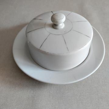 Botervloot,Deksel,Porselein,Wit,Zilver,chocolade,boter beschikbaar voor biedingen
