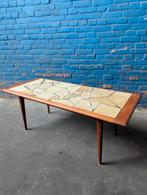 Vintage Teak Salontafel met Leisteen Blad, Ophalen, Gebruikt, 100 tot 150 cm, Teakhout
