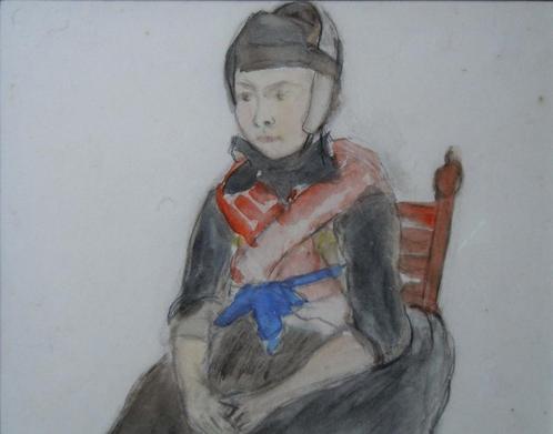 Aquarel Staphorster jonge vrouw, Antiek en Kunst, Kunst | Schilderijen | Klassiek, Ophalen