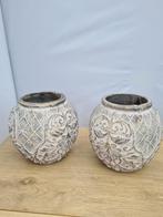 Bloempot(ten) grijs met 3d afbeeldingen, Tuin en Terras, Bloempotten, Rond, Ophalen of Verzenden, Aardewerk, Binnen