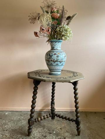 Vintage boho houten bijzettafel plantentafel beschikbaar voor biedingen