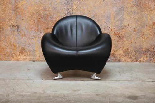 ZGANieuw! zwarte leren Leolux Papageno design fauteuil, Huis en Inrichting, Fauteuils, Zo goed als nieuw, Leer, Metaal, 75 tot 100 cm