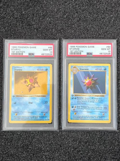 Pokémon PSA 10 1st edition Starmie & Staryu Base set, Hobby en Vrije tijd, Verzamelkaartspellen | Pokémon, Zo goed als nieuw, Losse kaart