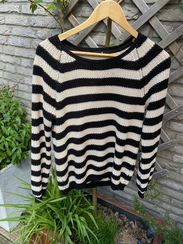 Gestreept shirt trui creme zwart maat M dames sweater beschikbaar voor biedingen