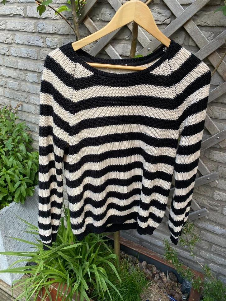 Gestreept shirt trui creme zwart maat M dames sweater, Kleding | Dames, Truien en Vesten, Zo goed als nieuw, Zwart, Ophalen of Verzenden