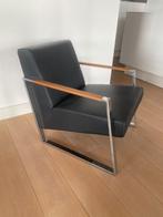 Zwart lederen design fauteuil, merk Harvink, Huis en Inrichting, Ophalen, Metaal, Modern klassiek, 75 tot 100 cm