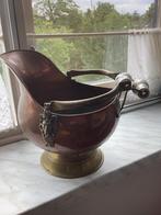 Mooie koperen bloempot met delftsblauwe handvaten, Ophalen of Verzenden, Koper