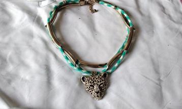 Vintage Retro Ketting Choker metaal Kristallen Tijgerkop  beschikbaar voor biedingen