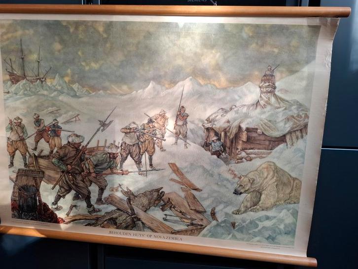 Rolposter Nova Zembla - 108x75 cm, Antiek en Kunst, Antiek | Schoolplaten, Geschiedenis, Ophalen of Verzenden