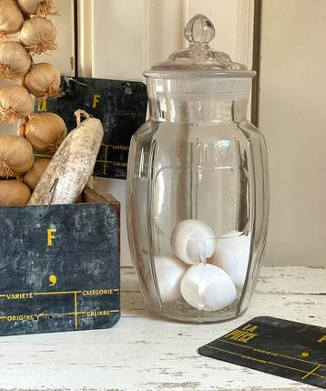 Brocante oude glazen snoeppot TOURNAI beschikbaar voor biedingen