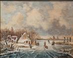 Mooi Hollands winterlandschap Olieverf op doek F. Richelne, Antiek en Kunst, Ophalen of Verzenden