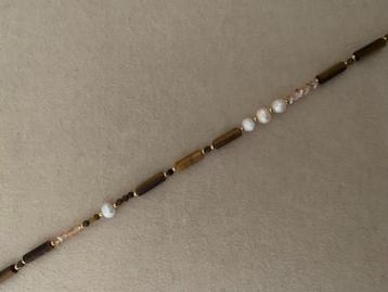 Boho ibiza parel kralen ketting met vergulde kralen bruin beschikbaar voor biedingen