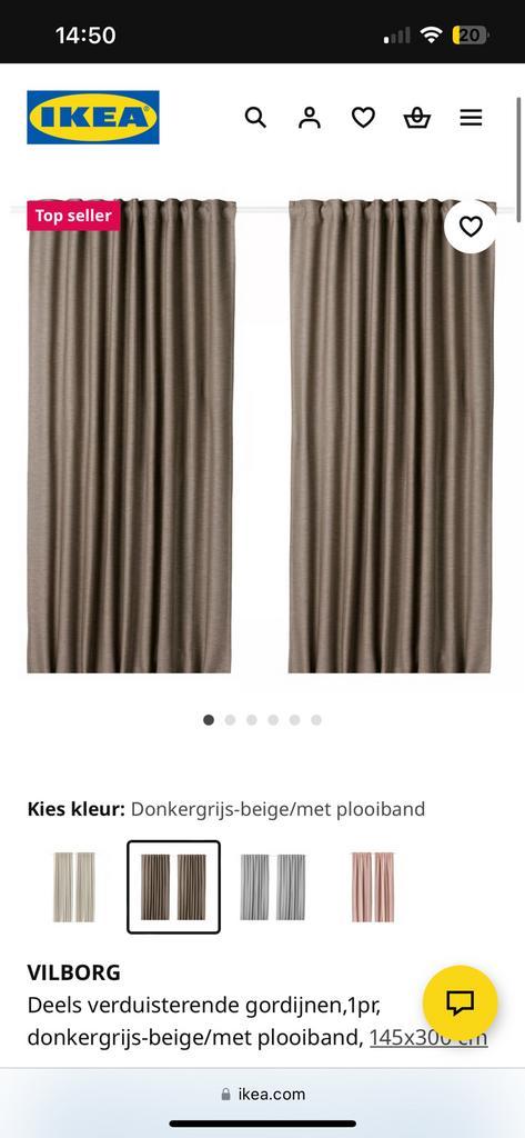 Ikea Vilborg Gordijn Donkergrijs-Beige 145x300cm, Huis en Inrichting, Stoffering | Gordijnen en Lamellen, Zo goed als nieuw, 100 tot 150 cm